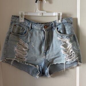 Zara Light Blue Distressed Jean Shorts